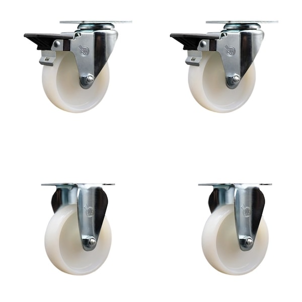 Service Caster 4'' Nylon Wheel Swivel Top Plate Caster Set with 2 Posi Brakes 2 Rigid, 4PK SCC-20S414-NYS-PLB-2-R-2 - main